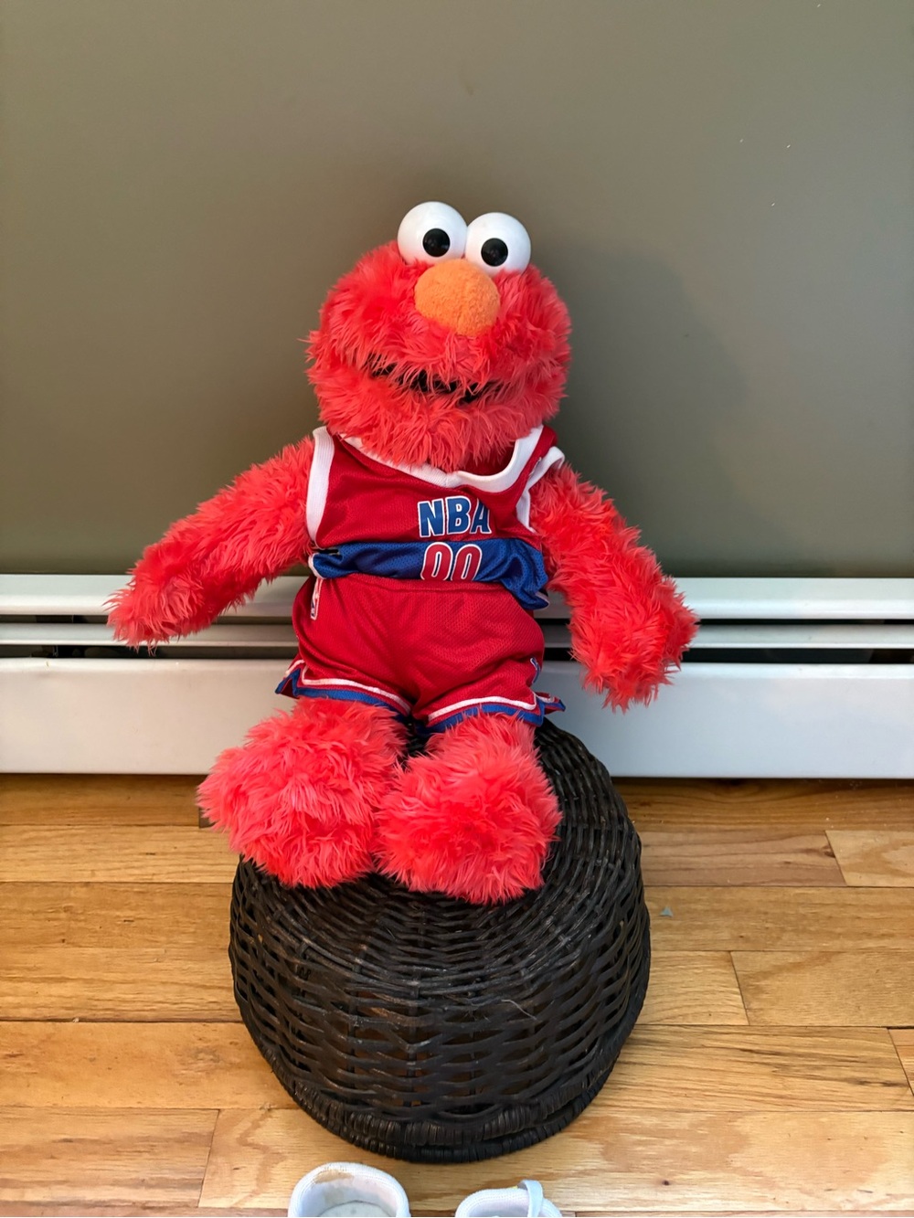 Sesame Street build a bear workshop Elmo Plush in nba uniform and shoes.